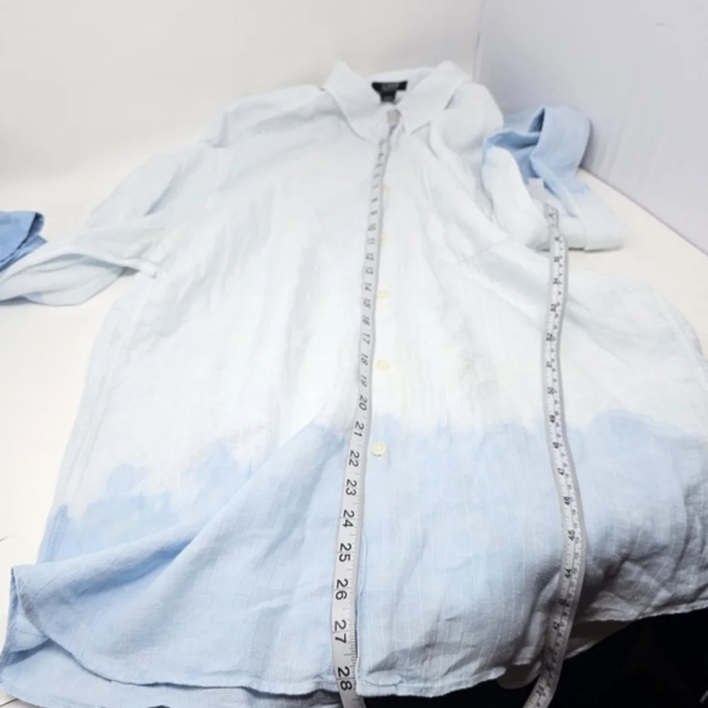 J Crew Men's Long Sleeve 100% Linen Shirt Tie-Dye Gradient‎ Blue Design Size L.